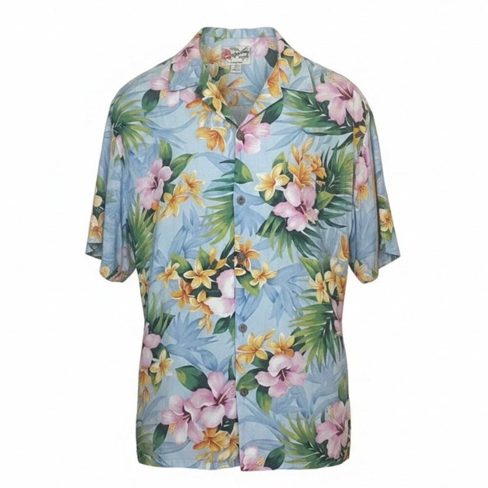 Hilo Hattie Hawaiian Shirt Men 2XL Rayon Aloha Button Shirt Resort Vacation USA